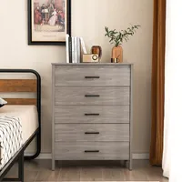 Modern 5 Drawer Chest Storage Dresser Cabinet With Metal Handles Grey Oak