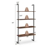 4-tier Ladder Shelf Bookshelf Industrial Wall Shelf W/metal Frame Rustic Brown