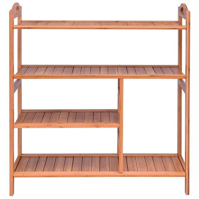 Costway 4 Tier Multifunction Bamboo Shoe Rack Boot Tower Shelf Storage  Organizer Stand