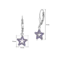 Sterling Silver 925 Open Star Dangle Leverback Earrings With Pave Cubic Zirconia