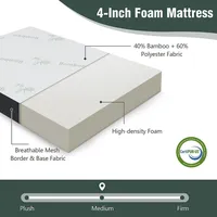 76''x 31''x 4''tri Folding Foam Mattress W/ Bamboo Fiber Cover & Handle
