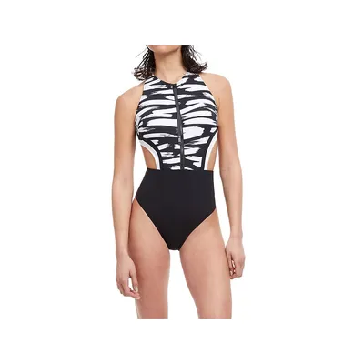 Printed One Piece Cut Out Swimsuit