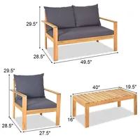 4pcs Patio Furniture Set Acacia Wood Thick Cushion Loveseat Sofa Garden