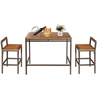 3 Pcs Patio Rattan Wicker Bar Wood Table Chair Outdoor