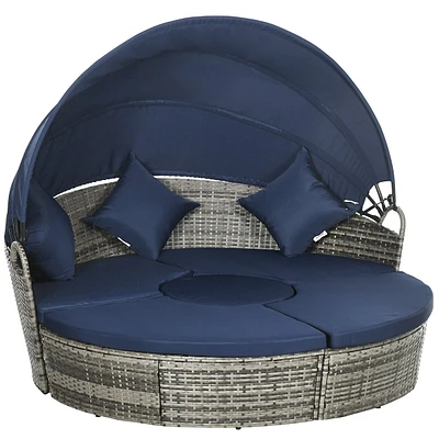 4-piece Cushioned Rattan Wicker Round Sofa Set