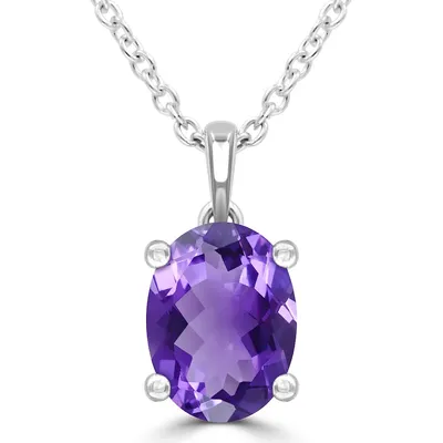 1.06 Ct Oval Purple Amethyst Solitaire Pendant Necklace 14k White Gold
