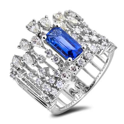 14k White Gold Sapphire & Diamond Mosaic Dinner Ring