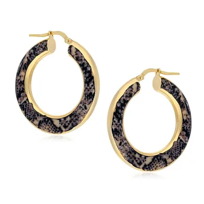 18kt Gold Plated Flat Tapered With Enamel Hoop Earrings