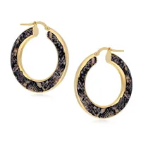 18kt Gold Plated Flat Tapered With Enamel Hoop Earrings