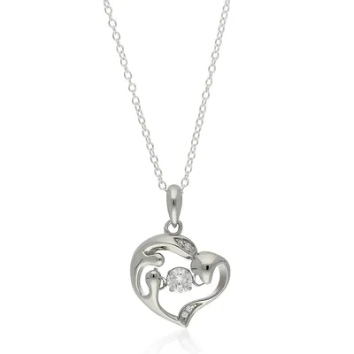 Sterling Silver 18" Heart Dancing Stone Flower Pendant Necklace