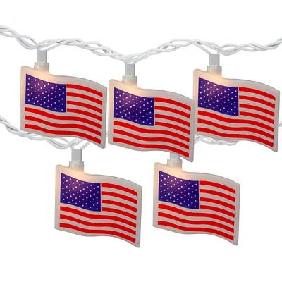 10-count Red And Blue Patriotic American Flag 4th Of July Lights, 7.5ft White Wire