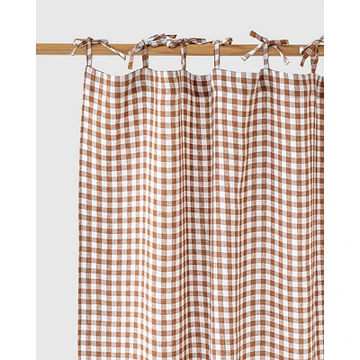 Gingham Tie Top Linen Curtain Panel (1 Pcs)