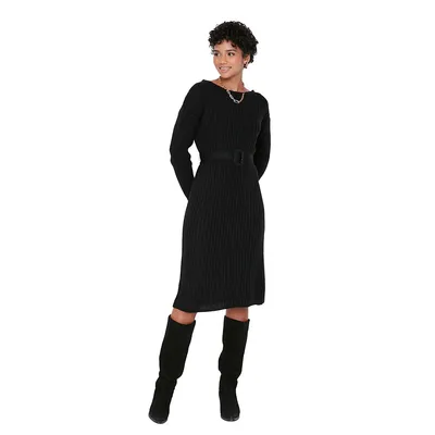 Women Midi A-line Regular Fit Knitwear Dress