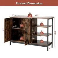 2-door Industrial Kitchen Storage Cabinet Buffet Sideboard Open Shelves