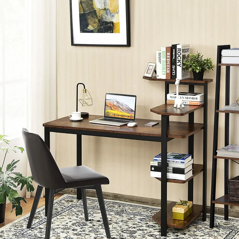 HOMCOM Computer Desk w/ Storage, Writing Study Table for Home Office, Brown