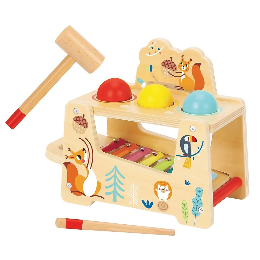 Pound A Ball Toy - 7pcs - Wooden Pounding And Hammering Bench With Xylophone; Educational Ball Drop Tap Game For Toddlers 1 Year Old +