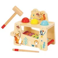 Pound A Ball Toy - 7pcs - Wooden Pounding And Hammering Bench With Xylophone; Educational Ball Drop Tap Game For Toddlers 1 Year Old +