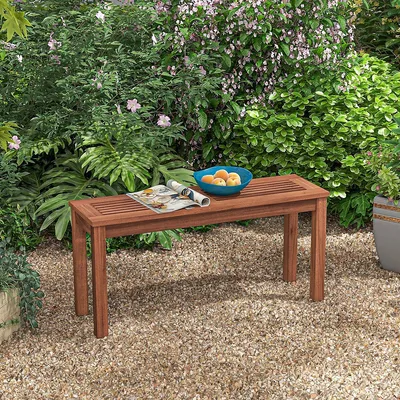 Patio Backless Bench 2-seater Outdoor Dining Bench Solid Wood Garden Backyard