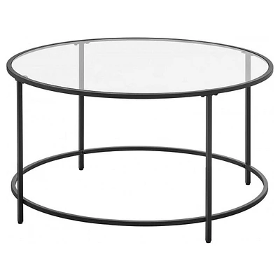 Boutique Home Round Coffee Table With Metal Frame And Tempered Glass Top