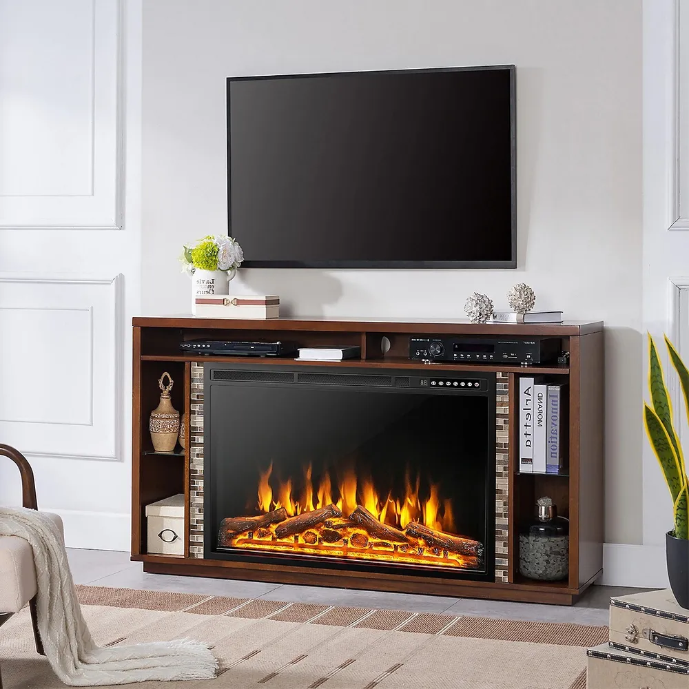 Costway 3437electric Fireplace Insert Heater Log Flame Effect W/ Remote  Control 1500w | Hillcrest Mall