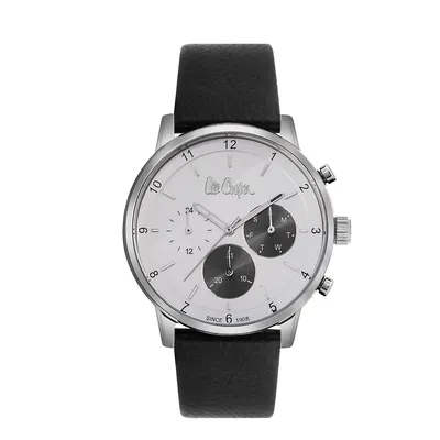 Men's Lc06912.331 Chronograph Silver Watch With A Black Leather Strap And A White Dial