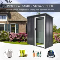 Outdoor Storage Shed W/ Sliding Door And Sloped Roof, Black