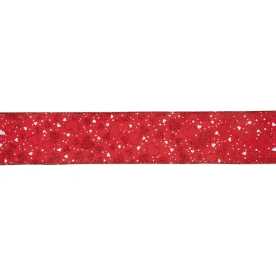 White And Red Hearts Valentine's Day Wired Craft Ribbon 2.5" X 10 Yards