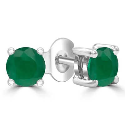 0.68 Ct Round Green Emerald Solitaire Earrings 14k White Gold