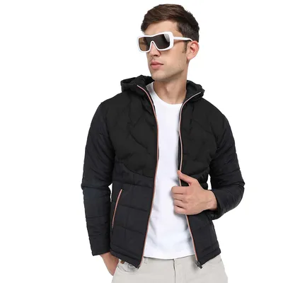 Men's Puffer Jacket With Contrast Zipper