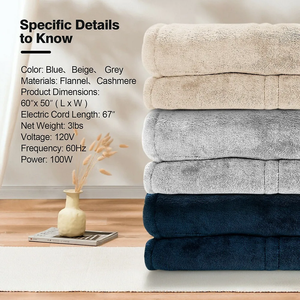 Costway 60''x50'' Electric Heated Throw Blanket Flannel u0026 Sherpa  Double-sided Flush Grey | Southcentre Mall