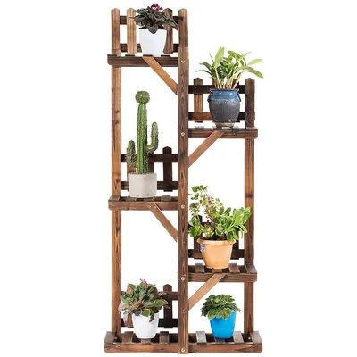 5-tier Flower Rack Wood Plant Stand 6 Pots Display Shelf Multifunctional Rack