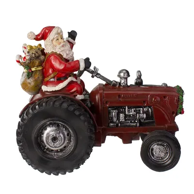 11" Rustic Santa Claus On Tractor Tabletop Christmas Figure
