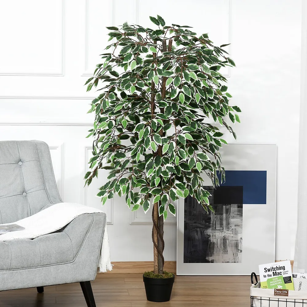 Potted Artificial Plants Ficus Tree For Home Decor, 5.3ft