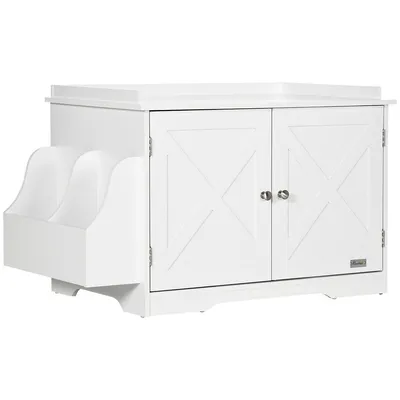 Cat Litter Box Enclosure Side Table With Storage, White