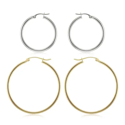 10kt Yellow And White Gold Large Round Click Hoop Set