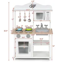 Wooden Pretend Play Kitchen Set For Kids Toddlers W/ Accessories & Sink