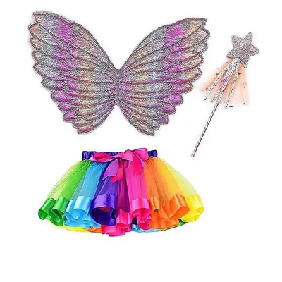 Butterfly Rainbow Wings And Skirt Girl Set