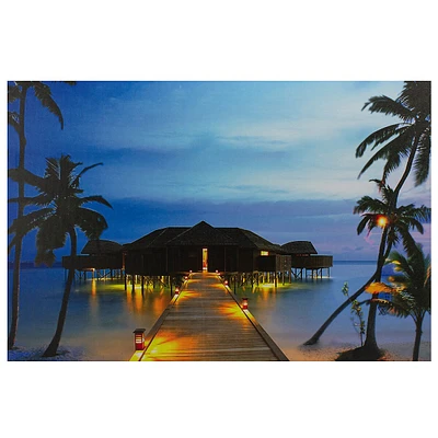 Led Lighted Tropical Paradise Island Beach Scene Canvas Wall Art 23.5"