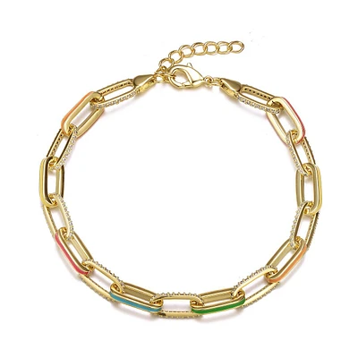 Teens 14k Gold Plated With Multi Color Enamel Chain Bracelet