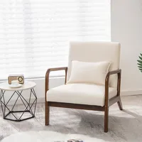 Modern Accent Chair Leisure Armchair With Rubber Wood Frame & Lumbar Pillow