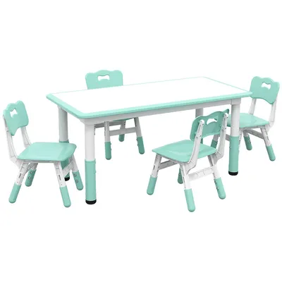 Kids Table And 4 Chairs Set With Adjustable Height