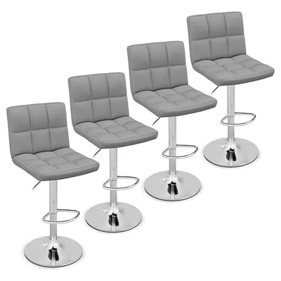 Set Of 4 Adjustable Swivel Bar Stool Counter Height Bar Chair Pu Leather Grey