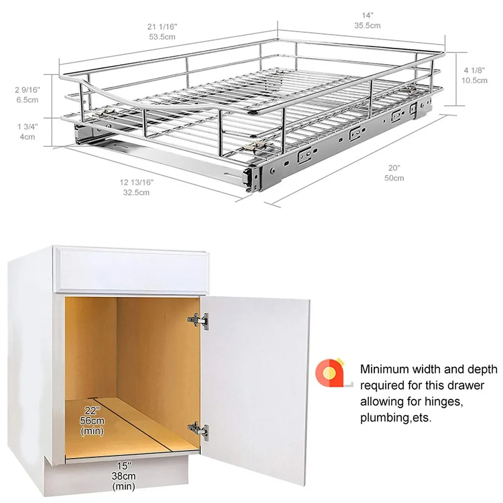 Kitchen Sliding Cabinet Basket Organizer Drawer, Pull Out Under Cabinet Sliding Shelf
