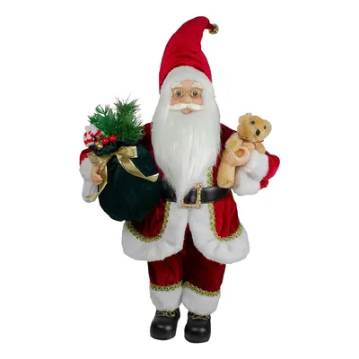 18" Standing Santa Christmas Figure With A Plush Bear