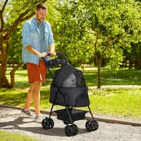 Foldable Dog Stroller With Canopy, For Miniature Dogs, Black