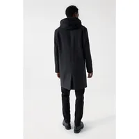 Long Woollen Coat With Detachable Hood