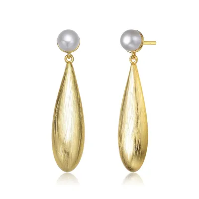 Sterling Silver 14k Yellow Gold Plated Freshwater Drop Pearl Modern Earrings