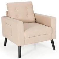Set Of 2 Modern Tufted Accent Chair Linen Upholstered Armchair Single Sofa
