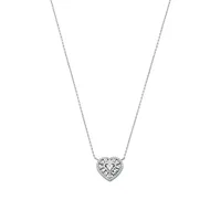 Women's Premium Kors Love Sterling Silver Tapered Baguette Heart Pendant Necklace