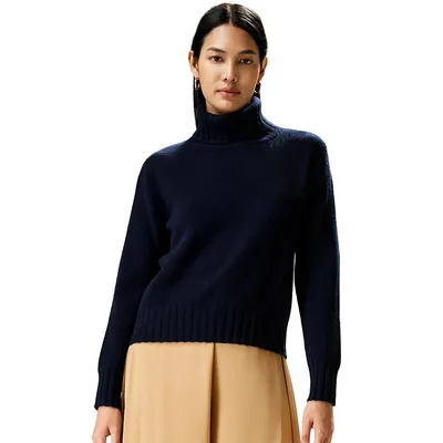 Turtleneck Sweater With Rib Hemline For Women
